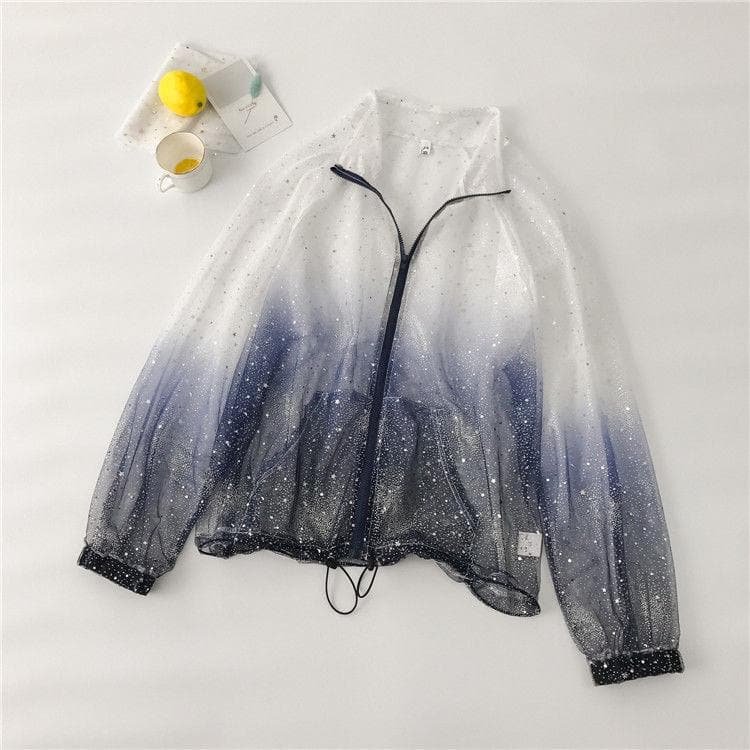 White/Grey Transparent Galaxy Paillette Coat SP13865