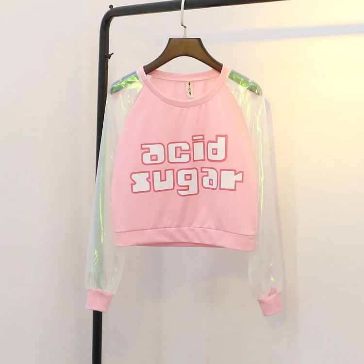 Acid Sugar hologram Sleeve Top SP178913