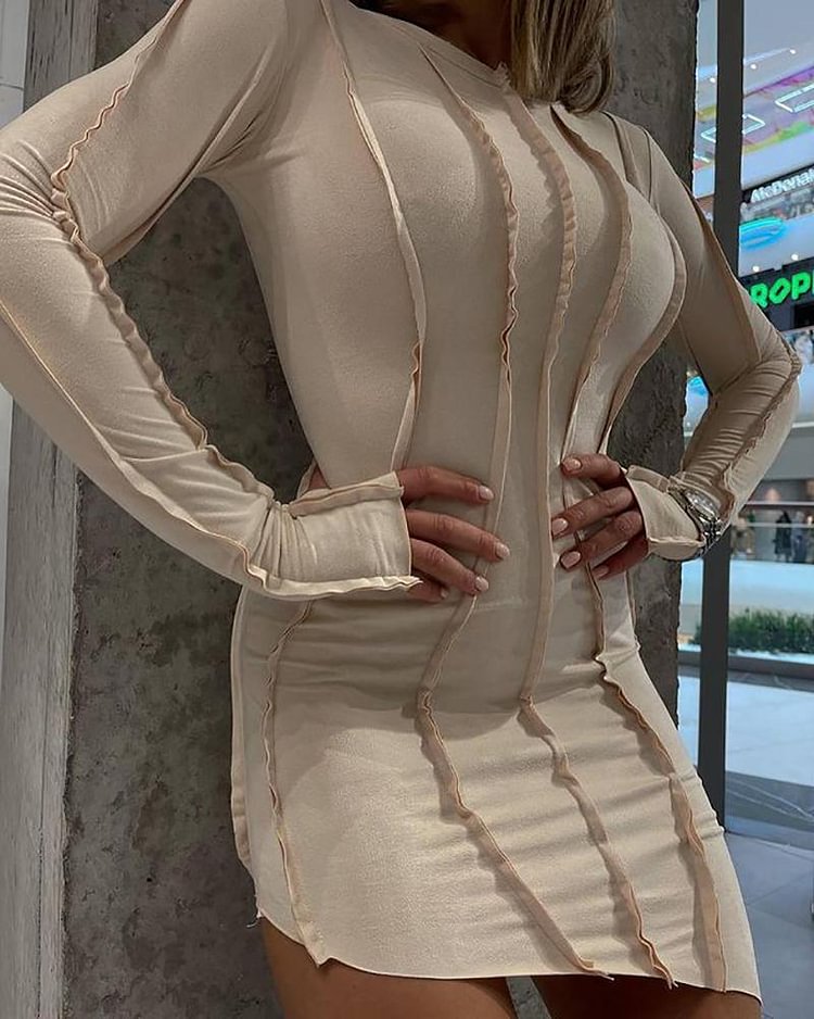 Contrast Piping Long Sleeve Asymmetrical Bodycon Dress - Shop Trendy Women's Clothing | LoverChic