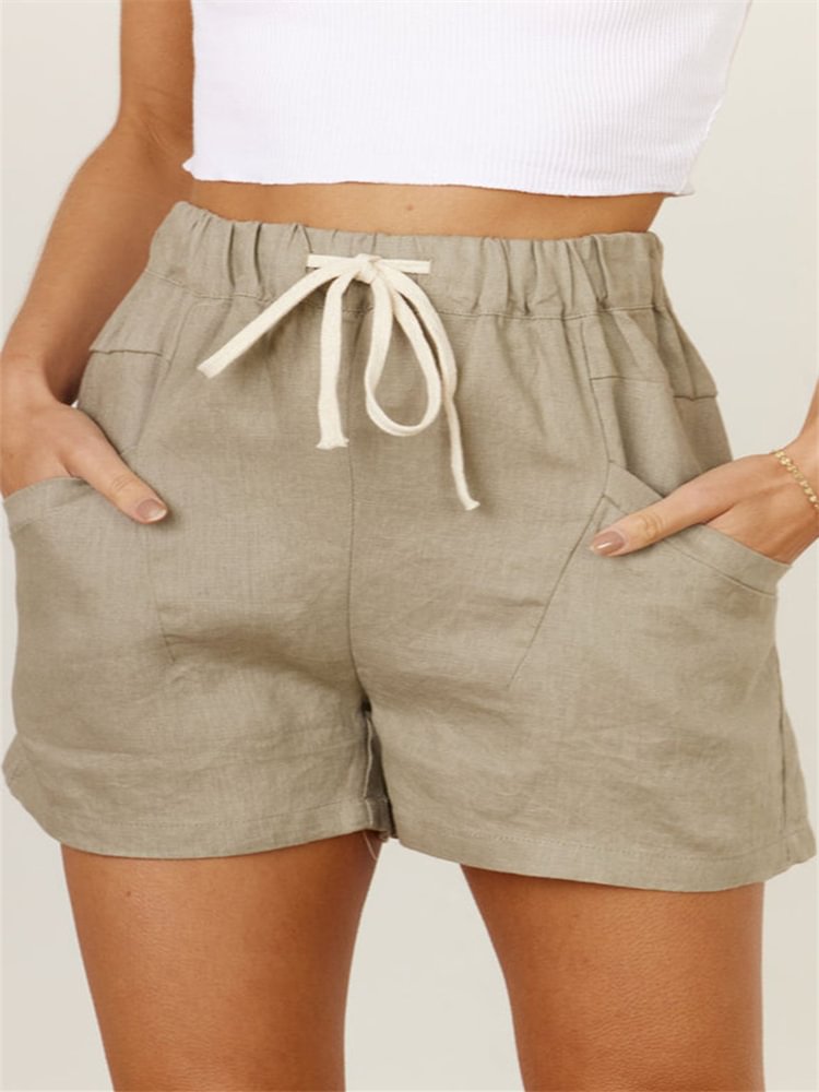 Comstylish Patch Pocket High Rise Drawstring Shorts