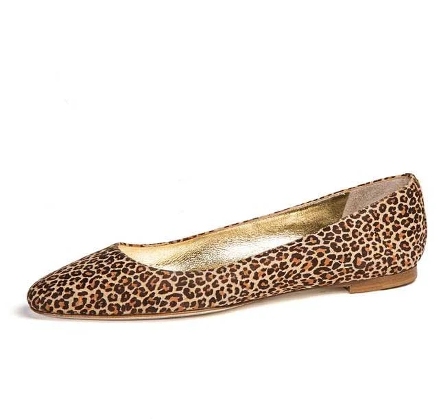 Leopard Print Flats with Almond Toe and Brown Gilding Lining Vdcoo