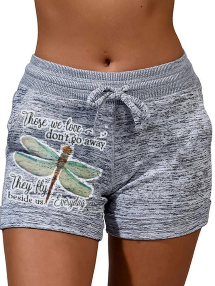 Dragonflies Print Drawstring Heather Shorts
