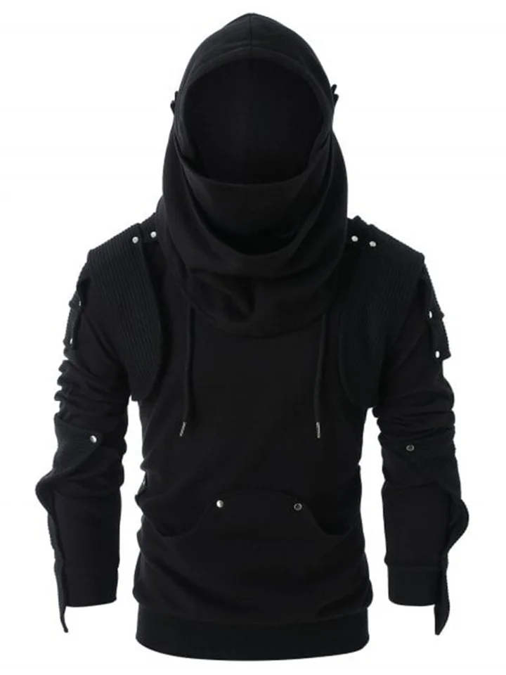 Men's Hoodie Black Hooded Solid Color Cool Winter Clothing Apparel Hoodies Sweatshirts-Cosfine