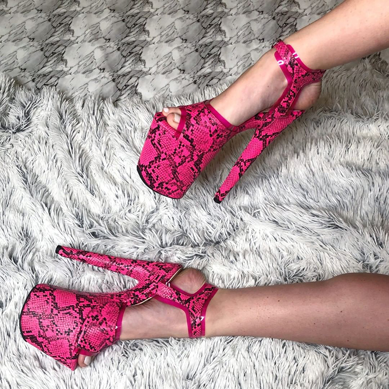 VCshoes Hot Gothic Queen Platform Fetish High Heels Peep Toe 20cm Women's Snake Print Gladiator Sandals Exotic Dancer Model
