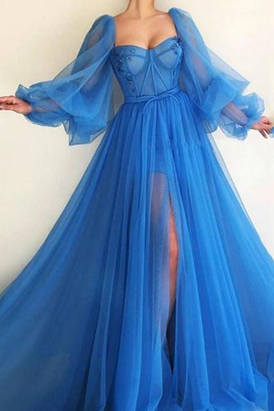 Sexy Tulle Long Sleeve Prom Gown Evening Dress - Chicaggo