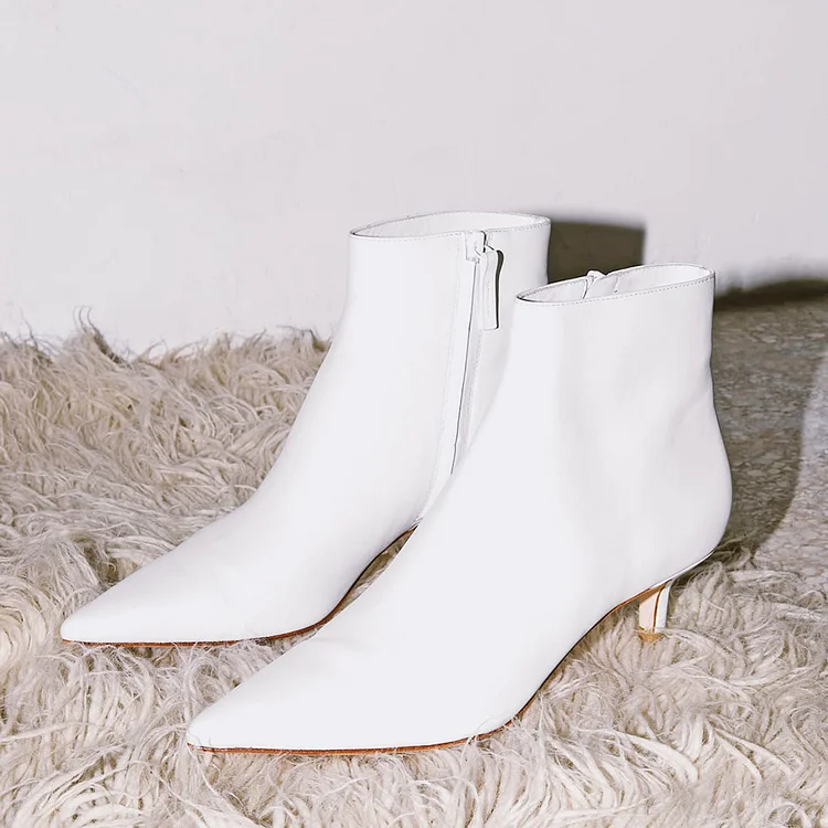White Kitten Heel Boots Ankle Boots |FSJ Shoes