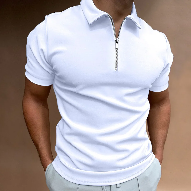 Men's Solid Color Short Sleeve Lapel T-Shirt