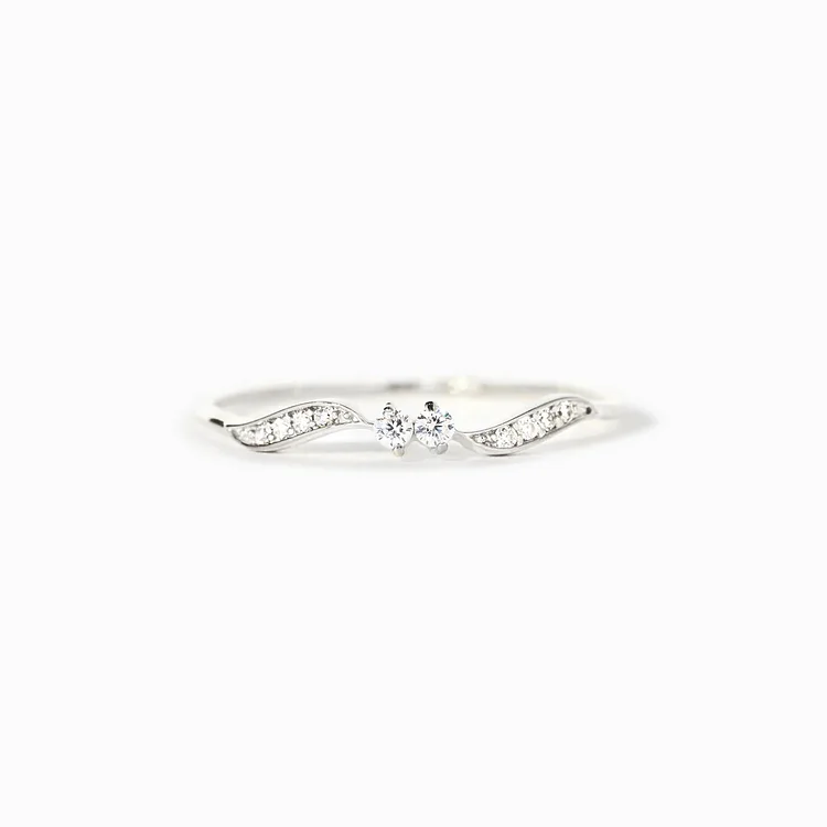 Fashion Double Stone Wave 925 Sterling Silver Ring