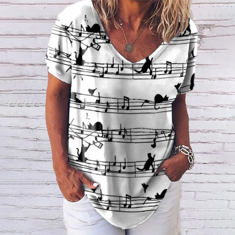 Cat Sheet Music Print T-Shirt