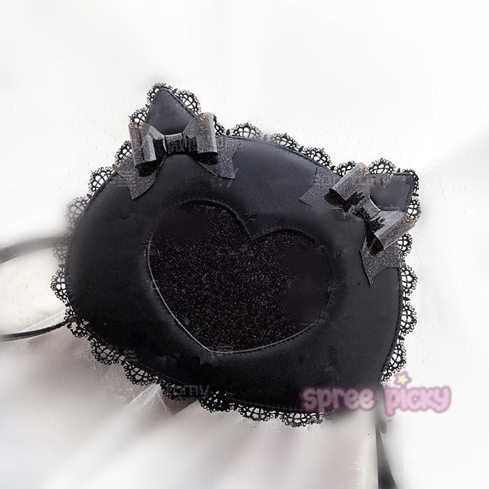 Black Kawaii Bowknot Cat Head Shoulder Bag SP167102