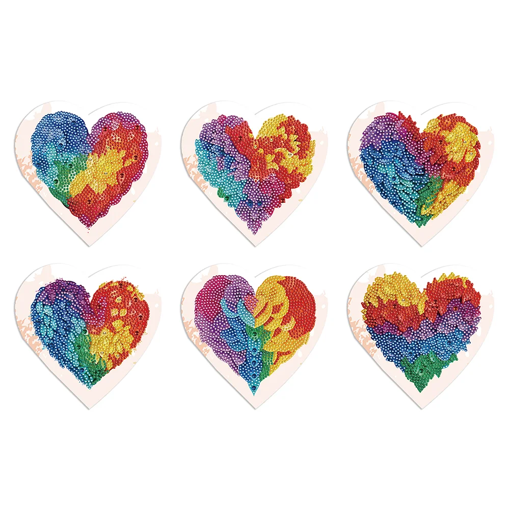 6 Pcs Colorful Heart Christmas Special Shape Diamond Painting Greeting Card Kit
