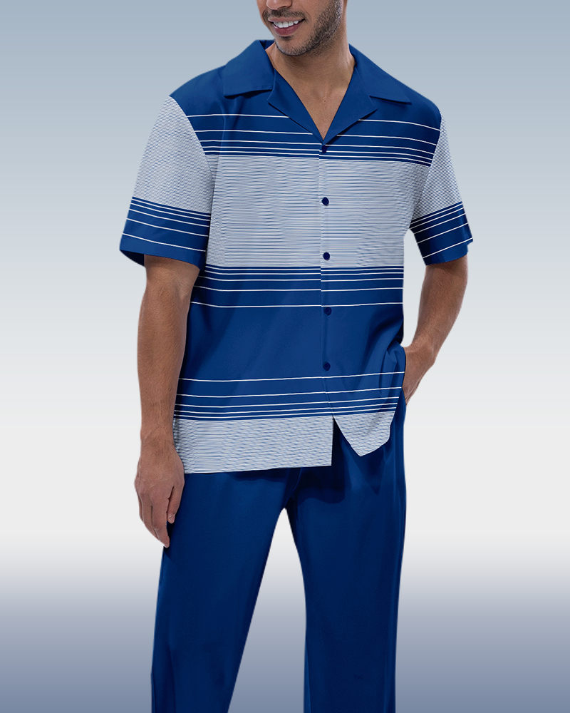 Suitmens Men's Navy Blue Line Short Sleeve Walking Suit
