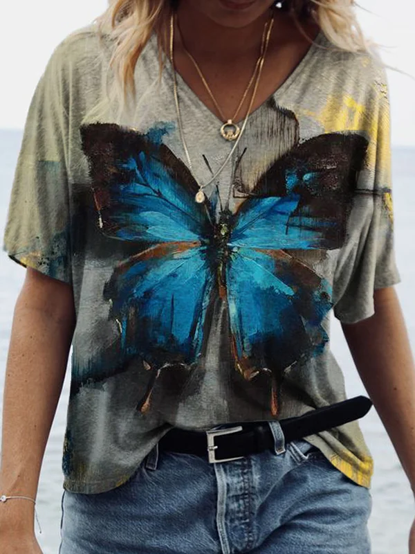 Butterfly Painting V Neck T Shirt