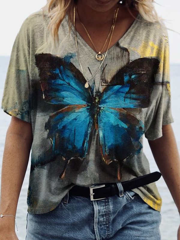 Butterfly Painting V Neck T Shirt