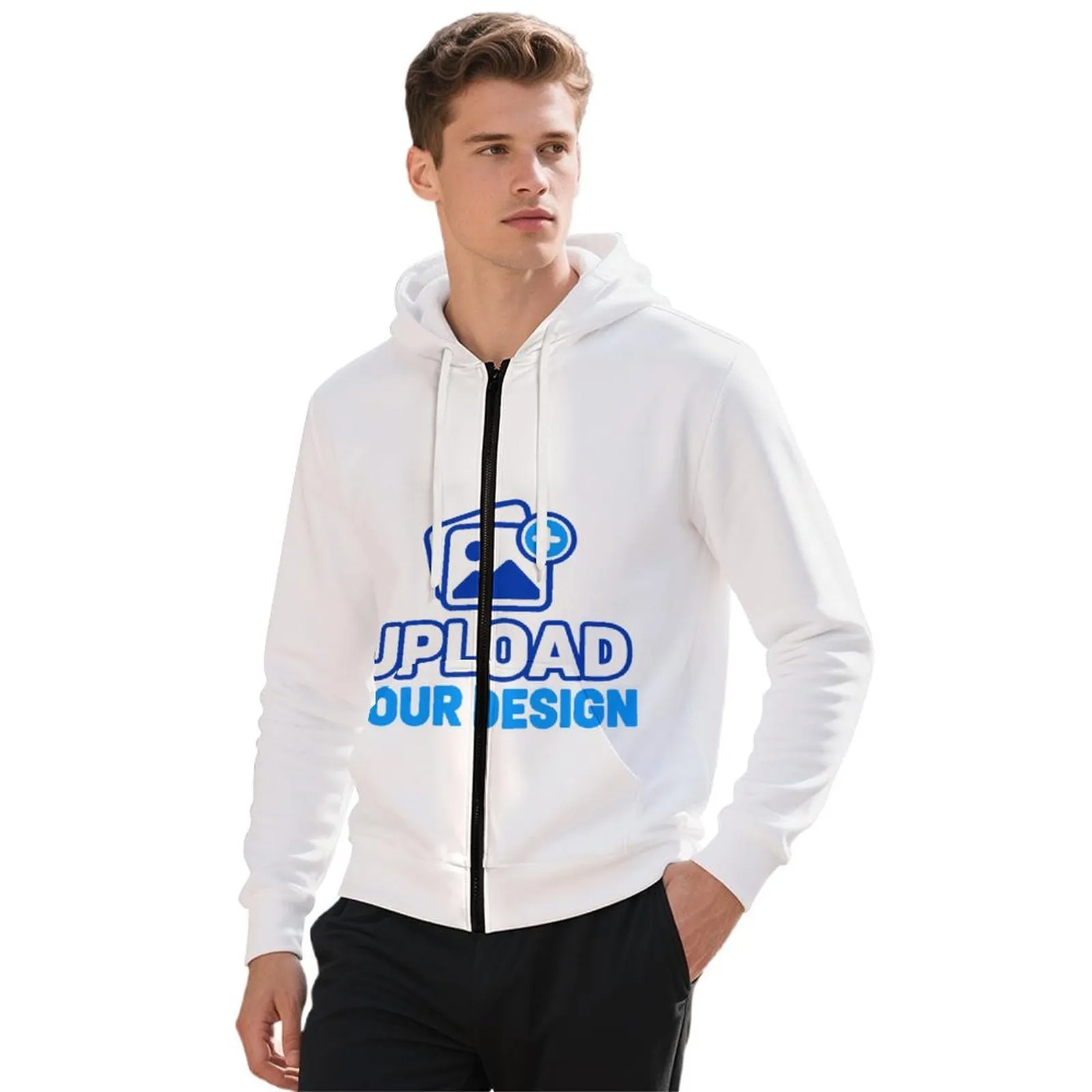 Men's Double-layer hooded zippered pocket sweatshirt custom product view 9