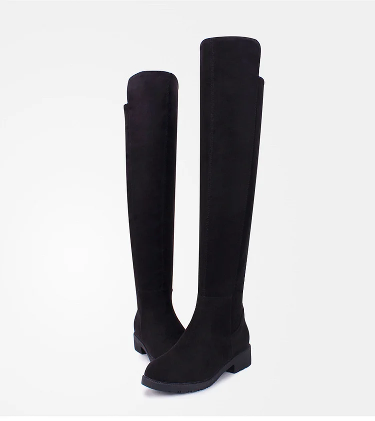 Black Suede Over-the-Knee Boots with Low Heel Vdcoo