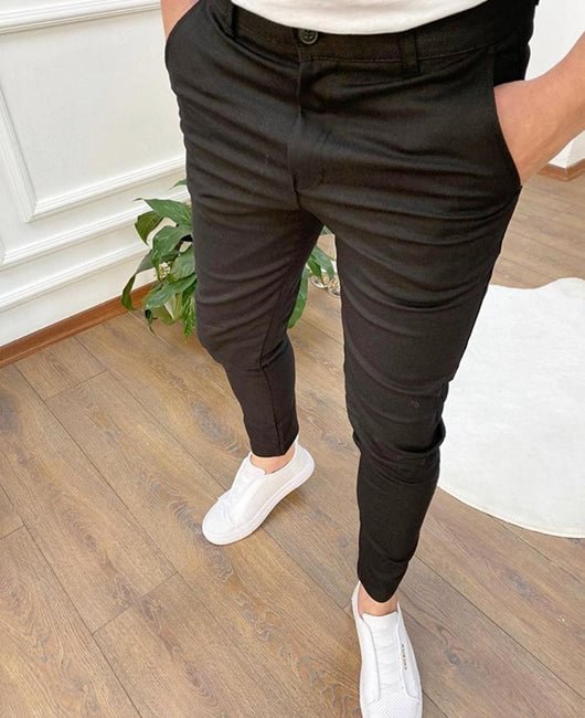 Solid Buckle Detail Pocket Pants