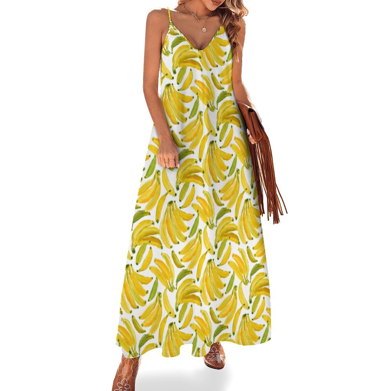loose hawaiian dress crossword Banana Bunch Fruit Monkey Toucan Women's Casual Strappy V Neck Sleeveless Flowy Loose Long Maxi Beach Dress Sundress