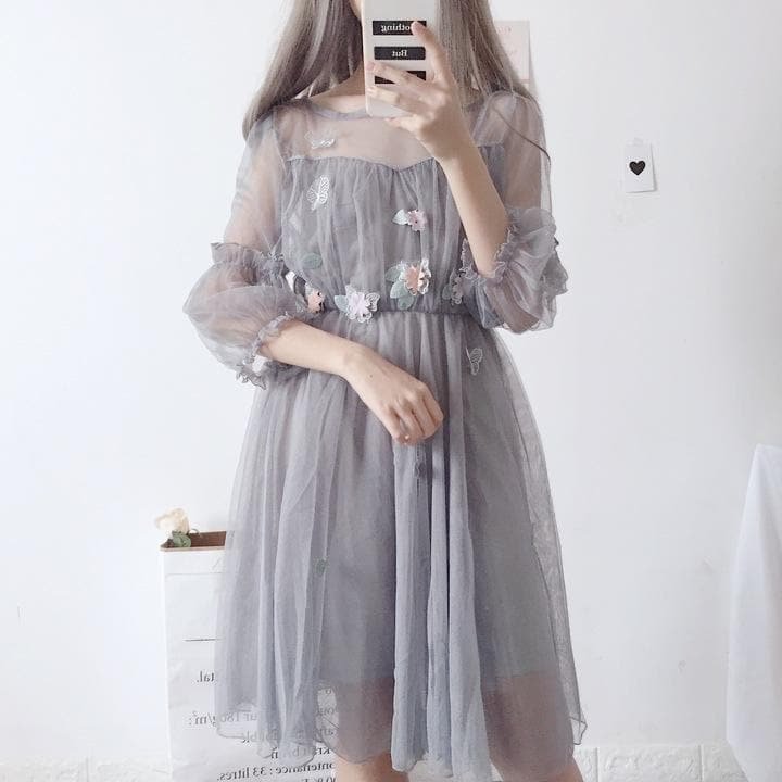 Grey/Pink/Beige Fairy Flower Tulle Dress SP1812385