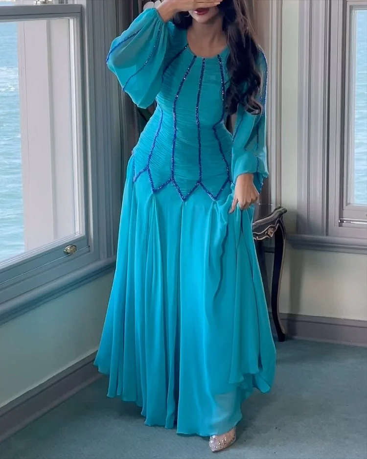 Women's Round Neck Long Sleeve Sequin Dress