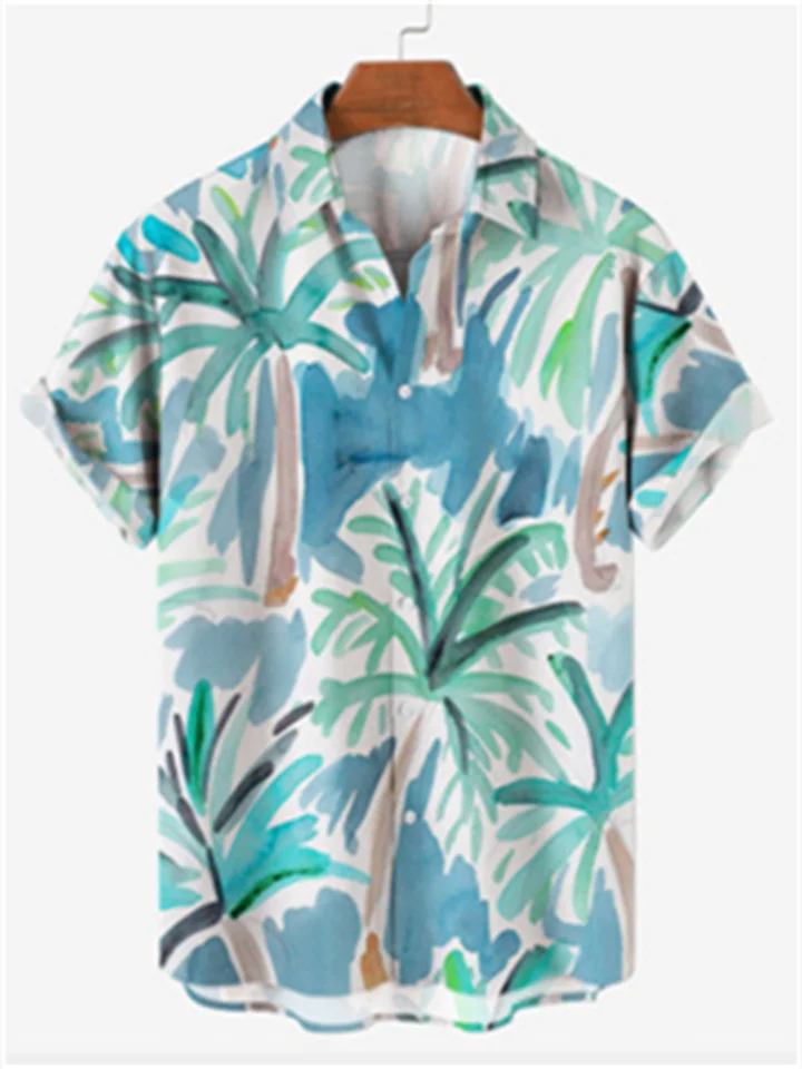Men's Shirt Summer Hawaiian Shirt Graphic Prints Palm Tree Turndown Navy Blue Blue Sky Blue Purple Green Casual Holiday Short Sleeve Button-Down Print Clothing Apparel Tropical Fashion Hawaiian Soft-JRSEE