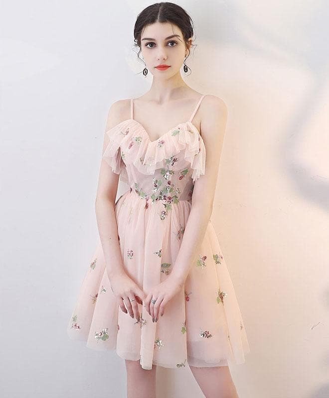 Pink Sweetheart Tulle Pink Short Prom Dress, Pink Homecoming Dress
