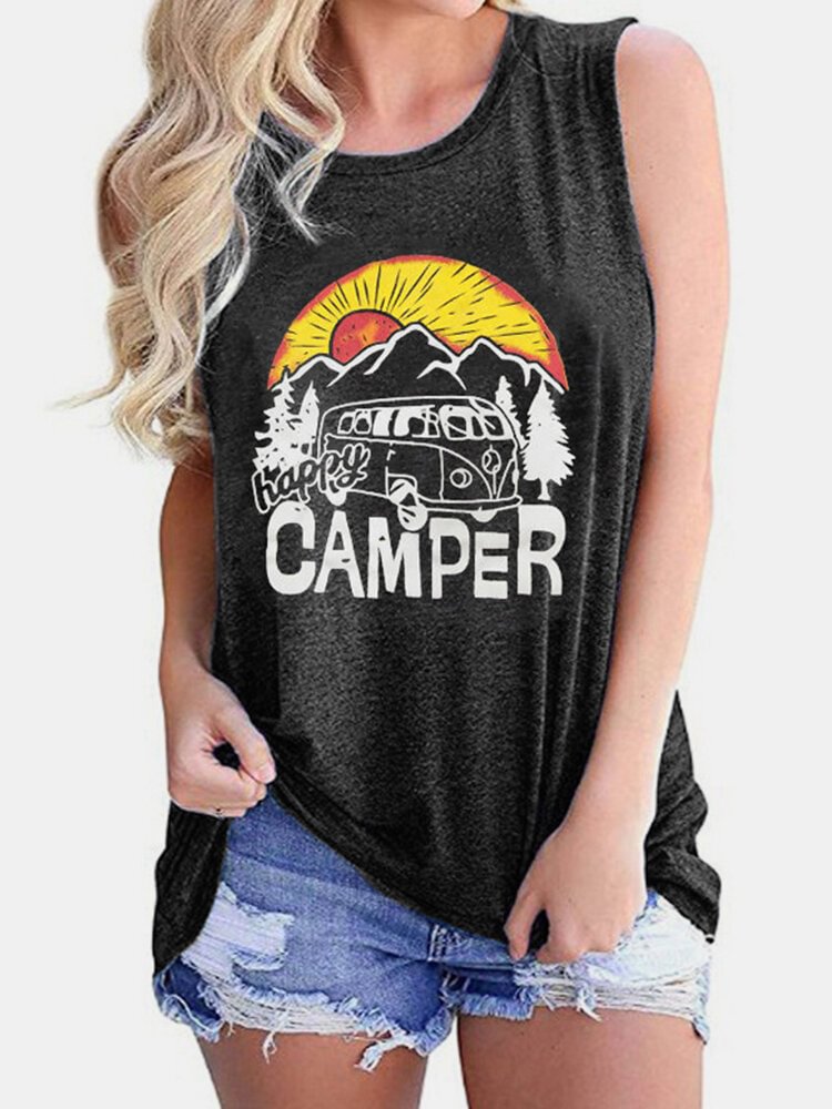 Cartoon Letter Print O neck Cotton Casual Tank Top P1691361