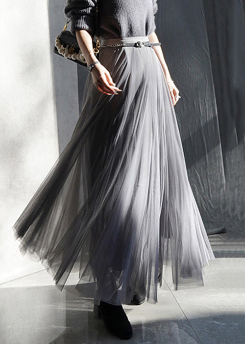 Fine Light Gray Plaid Patchwork Wrinkled Lace Fall Skirts