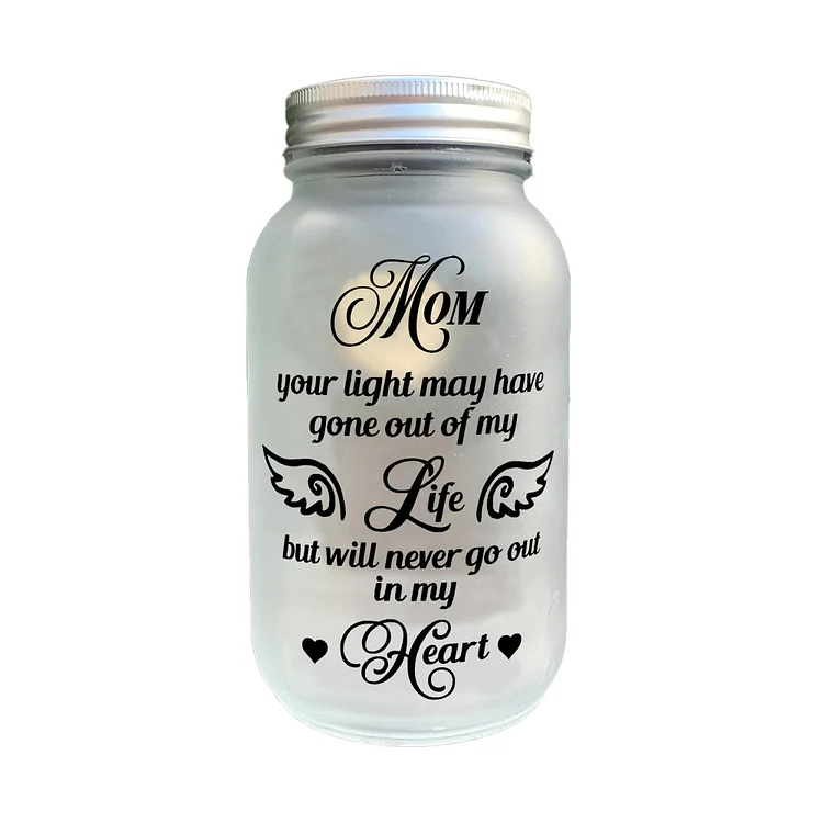 Memorial Mason Jar Night Light Never Go Out in My Heart Led Lamp