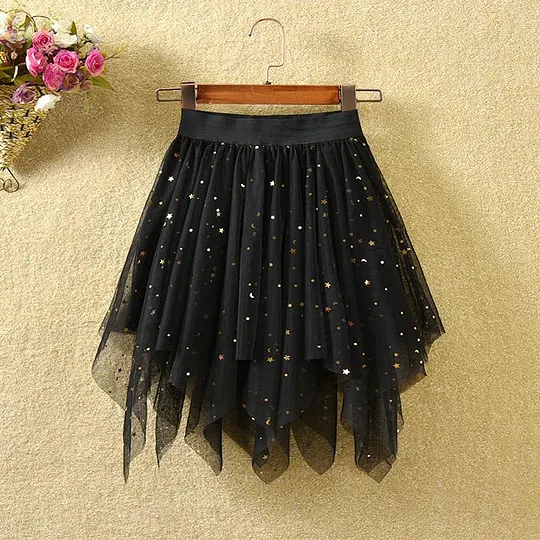 【18M-9Y】Girls Star Sequin Irregular Tulle Skirt