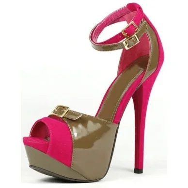 Hot Pink and Brown Platform Ankle Strap Sandals Vdcoo