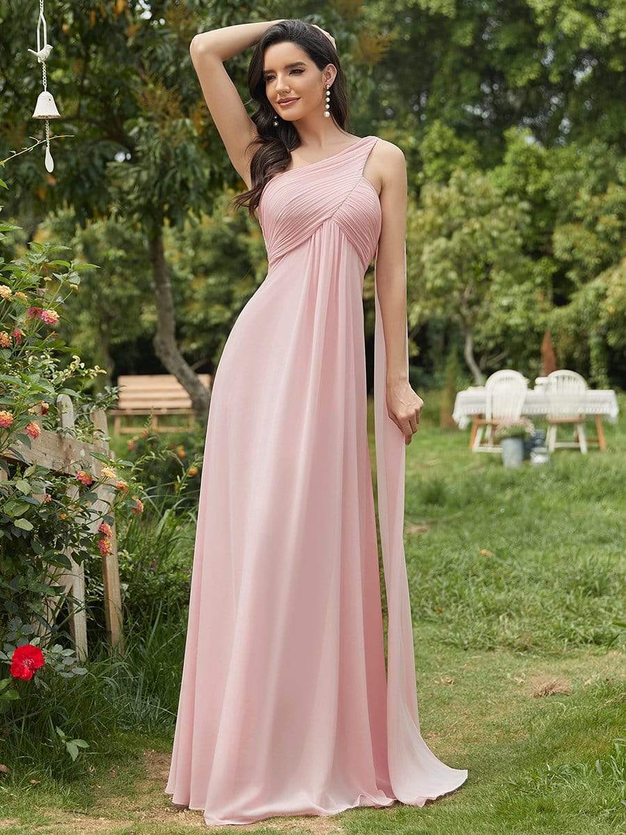 One Shoulder Beaded Chiffon Long Party Dress Elegant Sheath Evening Dress main image 0