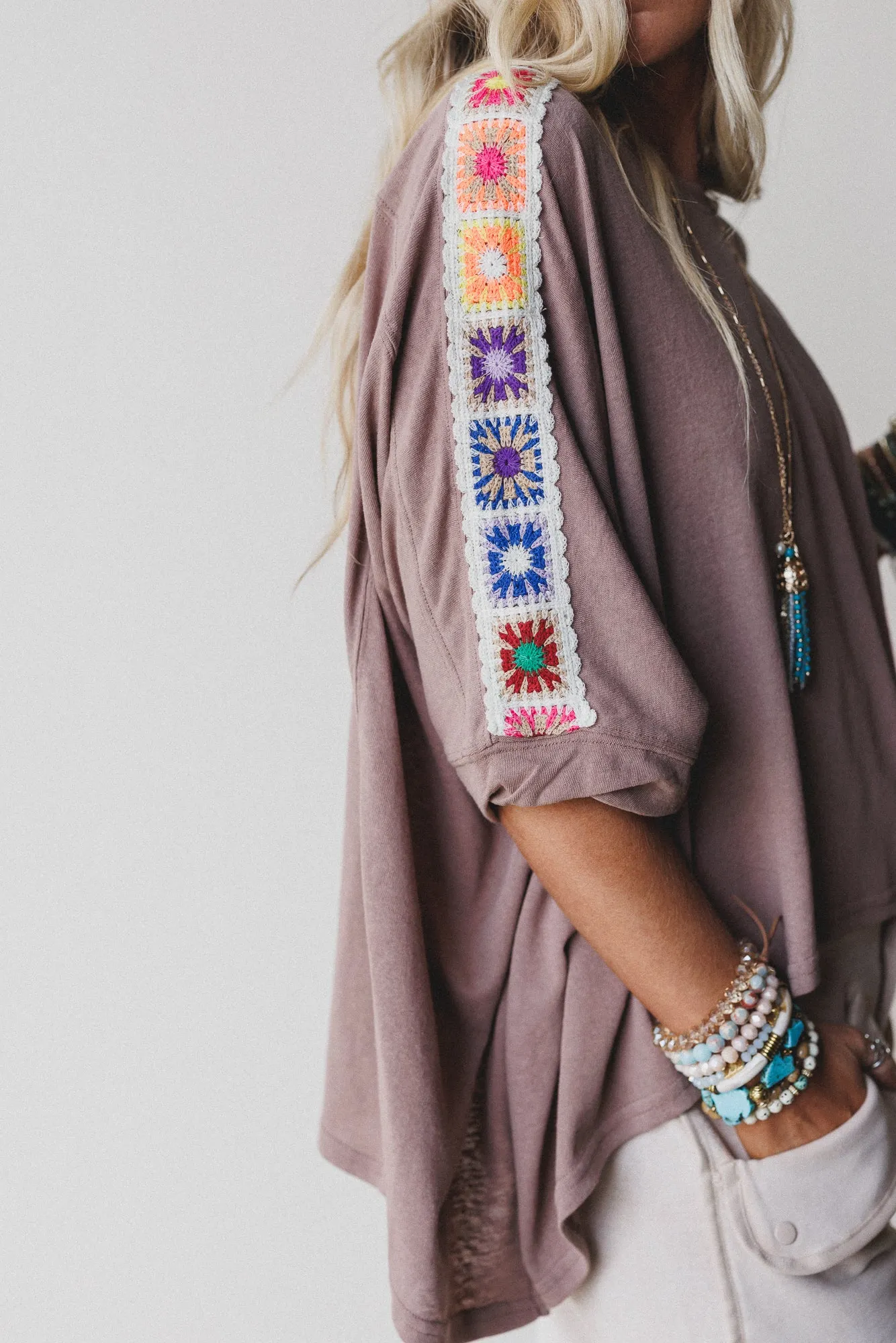 Riverbend Crochet Trim Top - Mocha
