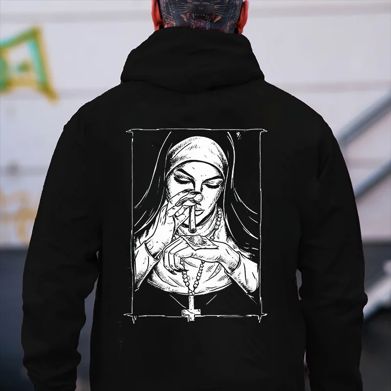 Bad Religious Nun Graphic Casual Black Print Hoodie