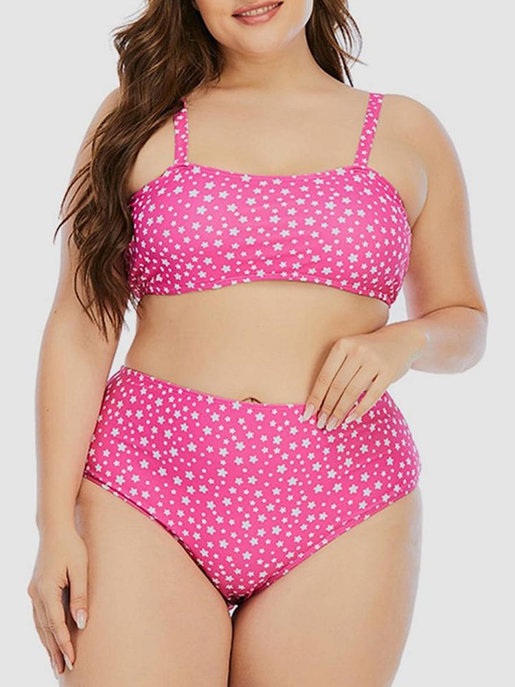 Square Neck Star Print Pink Tankini P15465