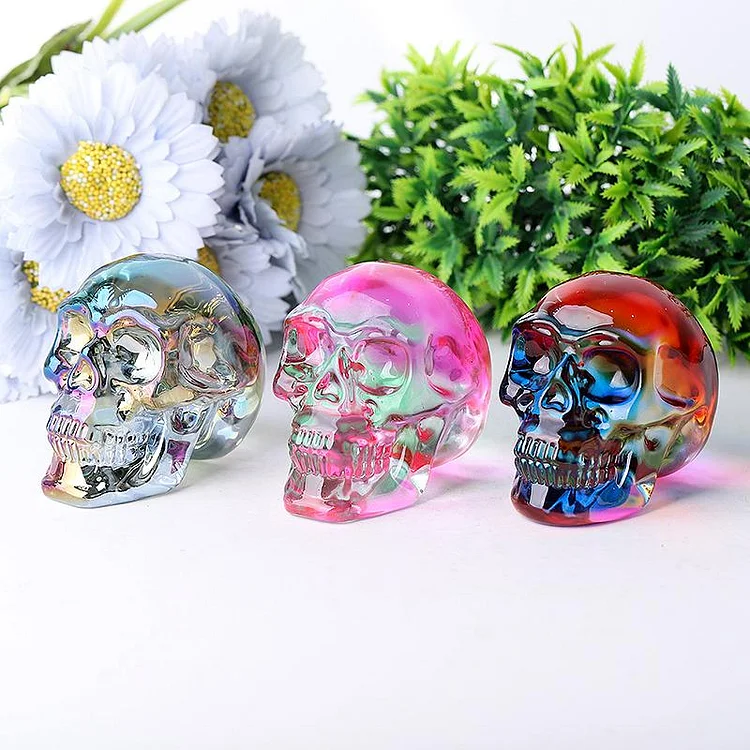 3" Aura Glass Skull Crystal Carvings