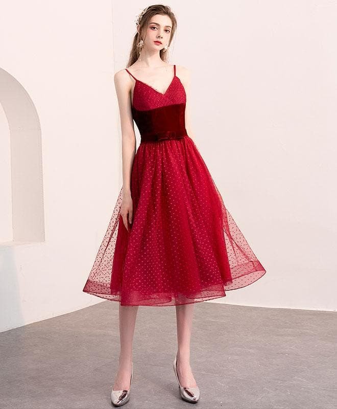 Cute Burgundy Tulle Short Prom Dress, Burgundy Homecoming Dress