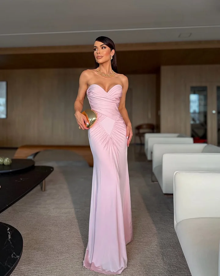 Lussooy Charming Pink Sweetheart Sleeveless Long Prom Dress