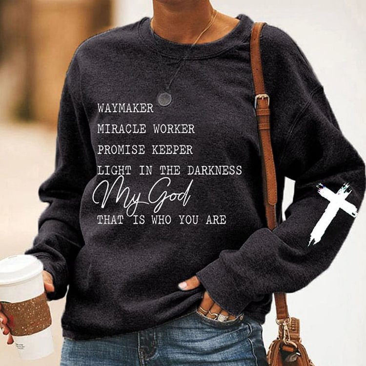 Comstylish Faith Waymaker Miracle Worker Promise Keeper Light in the Darkness My God Print Sweatshirt