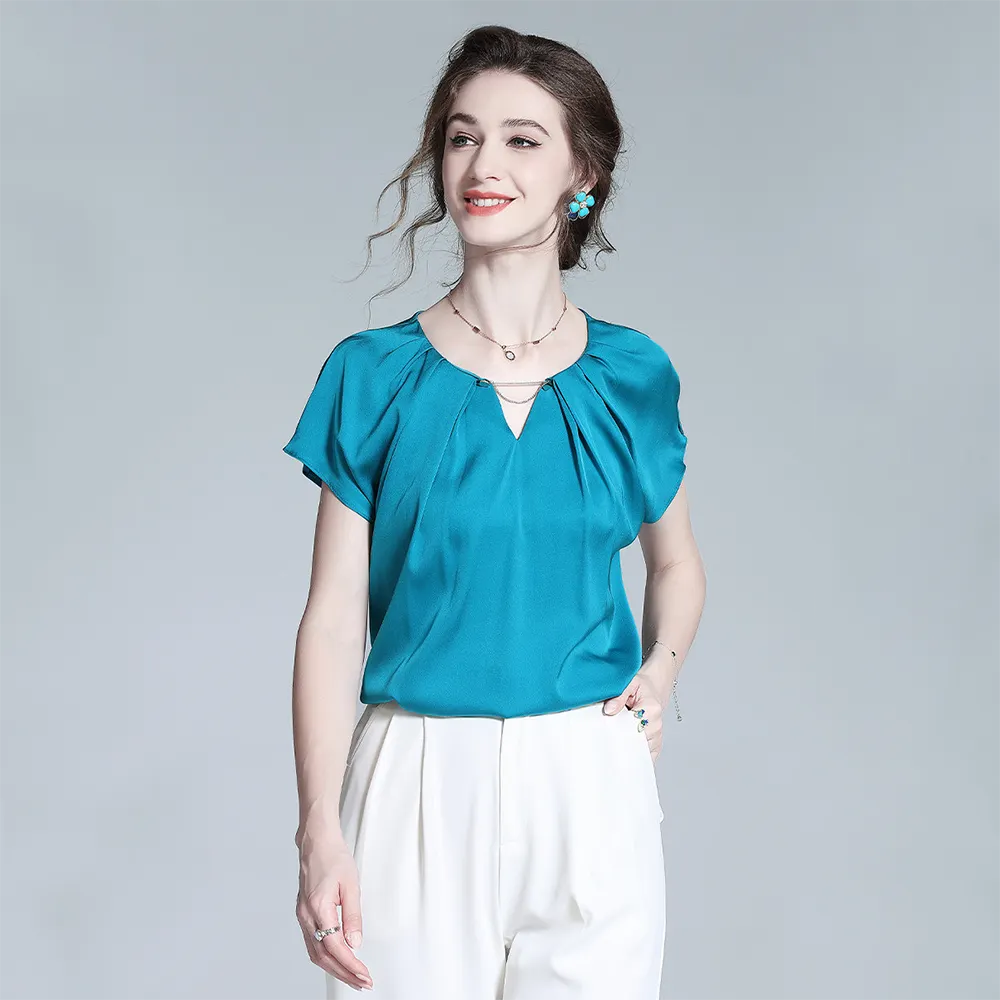 Silk Blouse Pleated Neck for Office & Daily REAL SILK LIFE