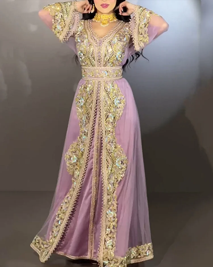 Women's Embroidered Sequin Kaftan Dress