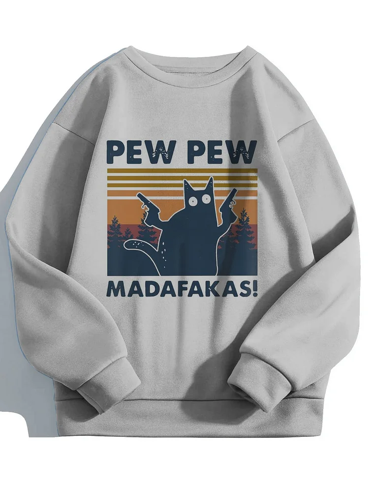 Men's Pew Pew Madafakas Gun Cat Graphic Print Sweatshirt