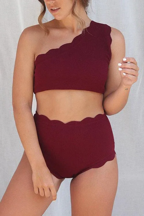 Scalloped One Shoulder Bikini Set