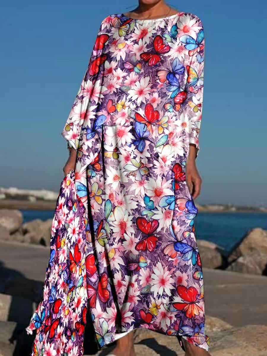 Women's Butterfly Floral Art Print Casual Vacation Tops And Skirts Two-Piece Set