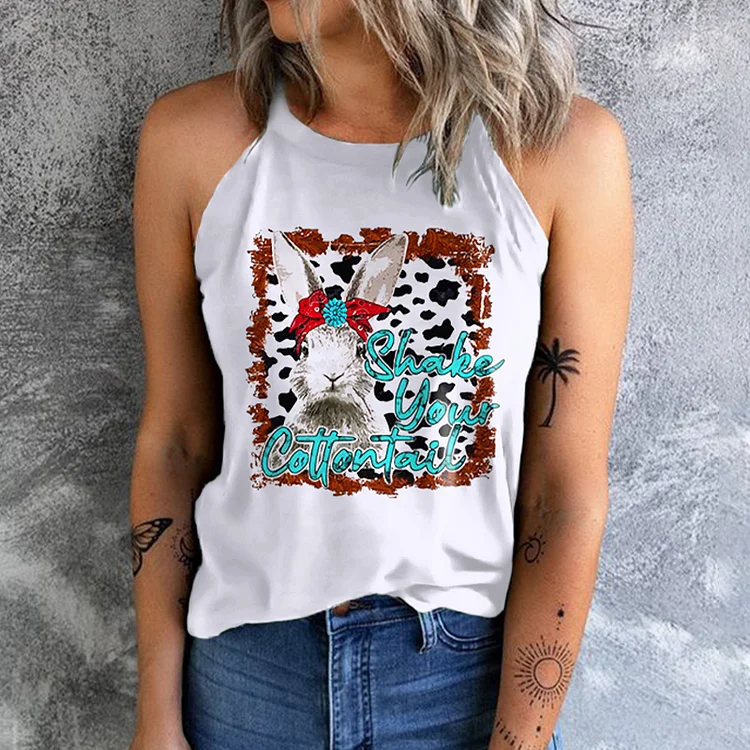 Cow And Rabbit Print Tank Top