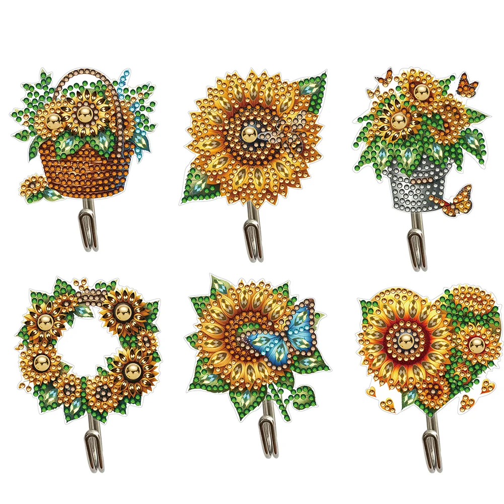 6Pcs Sunflower Diamond Painting Art Hooks Diamond Art Craft Wall Hooks