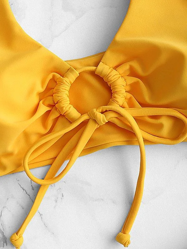 Sexy Drawstring Hollow Split Type Bikini Swimsuit