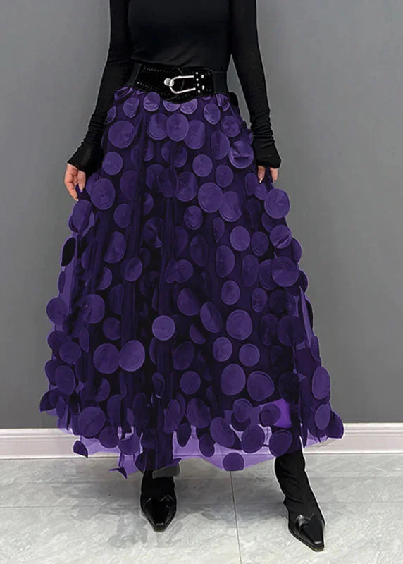 Elegant Purple Dot Patchwork Tulle Skirt Fall