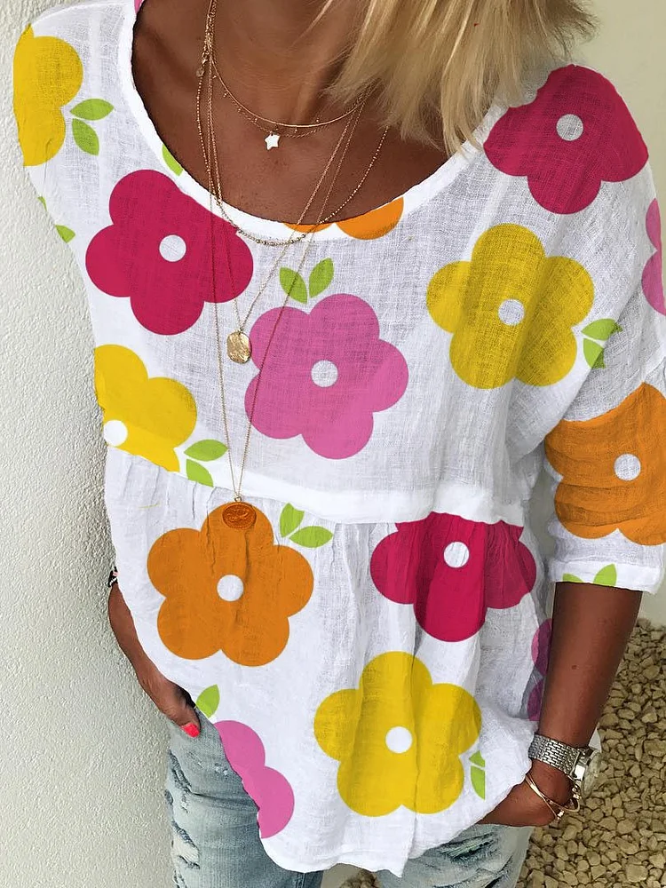 Bestdealfriday 34 Sleeve Floral Crew Neck Shirts Tops 8677198