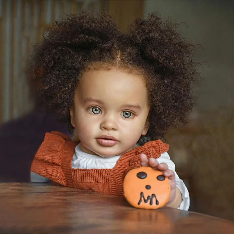 [New Series!] 20" Lifelike African American Handmade Brown Hair Awake Reborn Cloth Body Girl Doll Named Popla